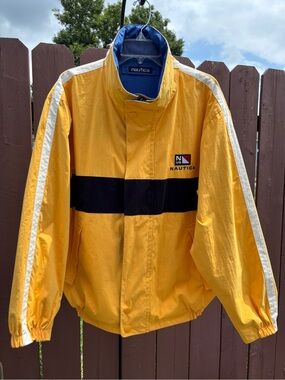 Vintage Nautica Men’s Reversible Yellow Colorblock Windbreaker Jacket Size M
